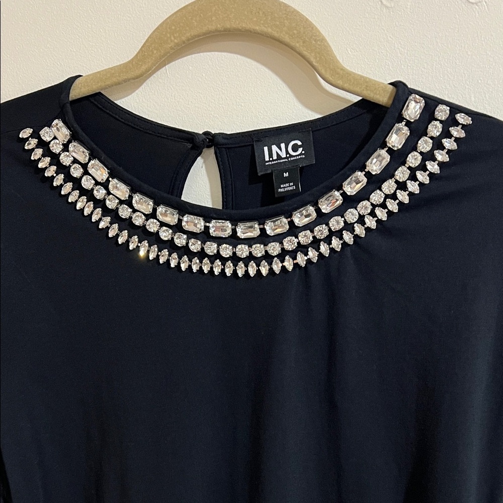 INC  Black Top with Crystal Accents